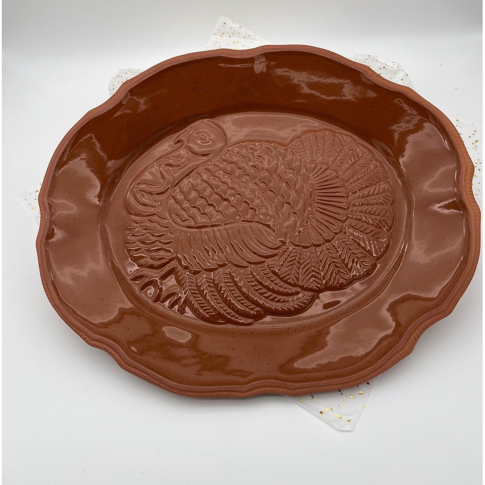 Unbranded Turkey Serving Platter Unisex Large Brown Excellent Terracotta USA